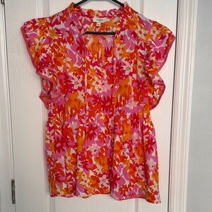 Umgee Pink and Orange Floral Blouse